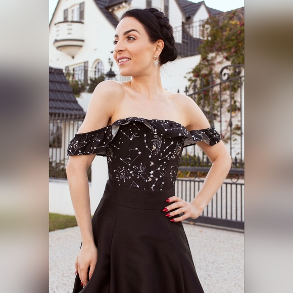 Black Astrology Print Sleeved Corset Top from Corset Study, UK size 18 (US 14) - Picture 12 of 12